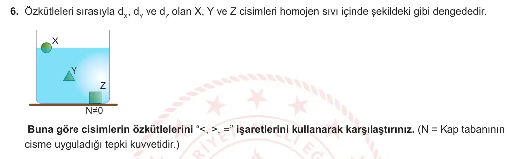 10. Sınıf Fizik 2023-2024 1. Dönem 2. Yazılı 2. Bölüm 6. Soru görseli
