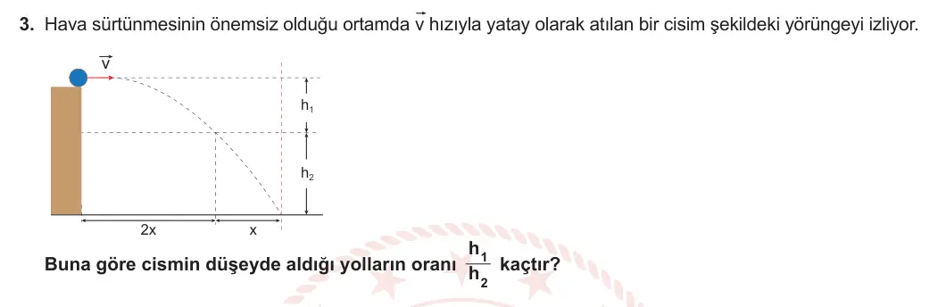 11. Sınıf Fizik 2023-2024 1. Dönem 2. Yazılı 1. Bölüm 3. Soru görseli