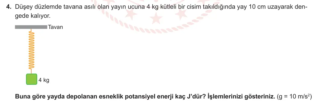 11. Sınıf Fizik 2023-2024 1. Dönem 2. Yazılı 1. Bölüm 4. Soru görseli