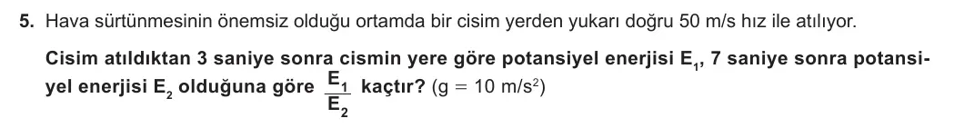 11. Sınıf Fizik 2023-2024 1. Dönem 2. Yazılı 1. Bölüm 5. Soru görseli