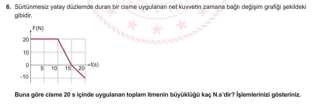 11. Sınıf Fizik 2023-2024 1. Dönem 2. Yazılı 1. Bölüm 6. Soru görseli