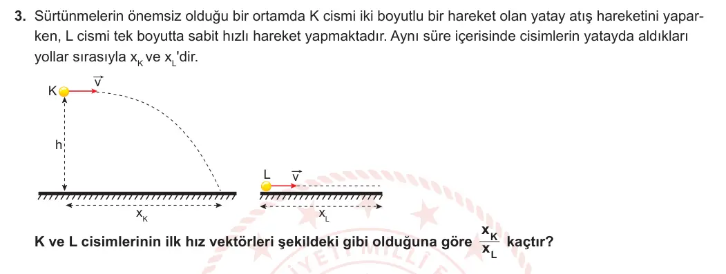 11. Sınıf Fizik 2023-2024 1. Dönem 2. Yazılı 2. Bölüm 3. Soru görseli