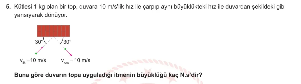 11. Sınıf Fizik 2023-2024 1. Dönem 2. Yazılı 2. Bölüm 5. Soru görseli