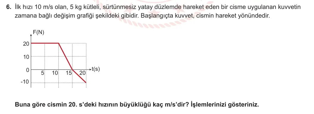 11. Sınıf Fizik 2023-2024 1. Dönem 2. Yazılı 3. Bölüm 6. Soru görseli