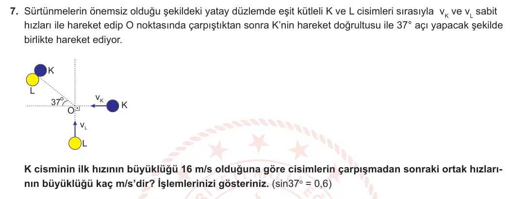 11. Sınıf Fizik 2023-2024 1. Dönem 2. Yazılı 3. Bölüm 7. Soru görseli
