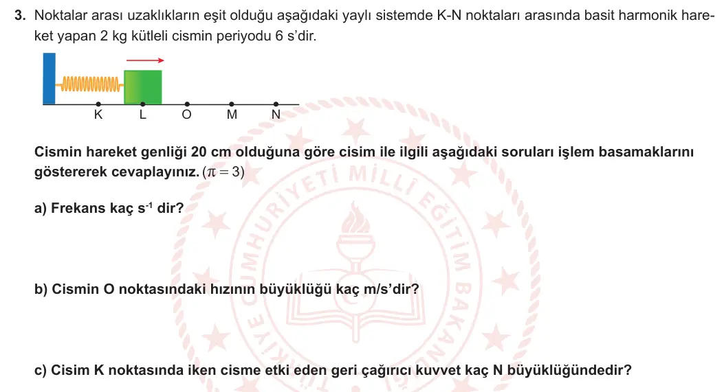 12. Sınıf Fizik 2023-2024 1. Dönem 2. Yazılı 1. Bölüm 3. Soru görseli