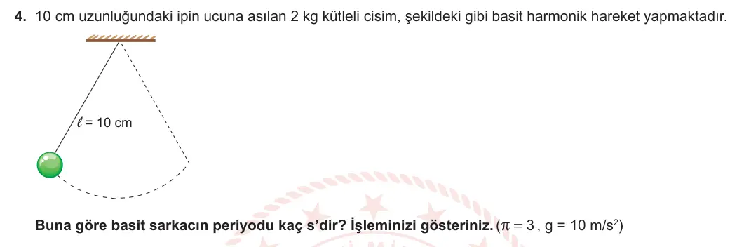 12. Sınıf Fizik 2023-2024 1. Dönem 2. Yazılı 1. Bölüm 4. Soru görseli