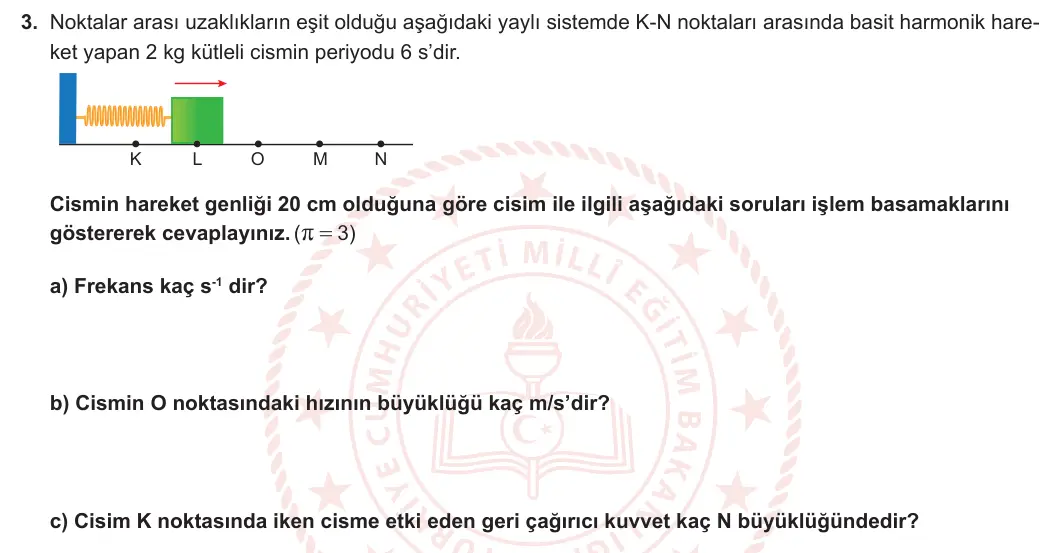 12. Sınıf Fizik 2023-2024 1. Dönem 2. Yazılı 3. Bölüm 3. Soru görseli