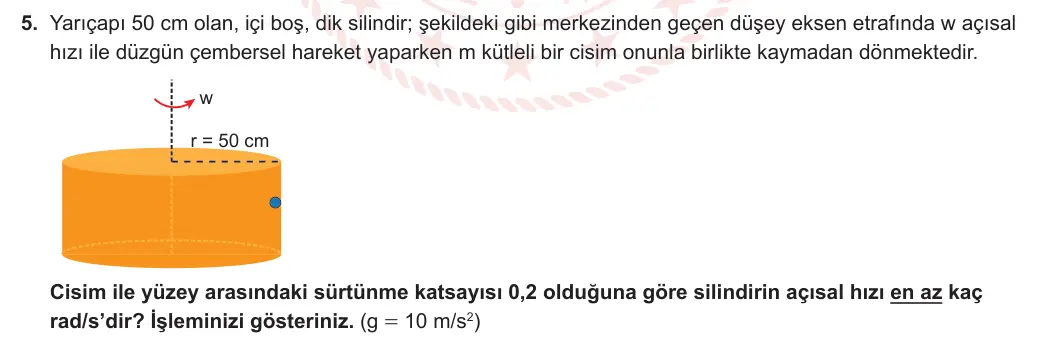 12. Sınıf Fizik 2023-2024 1. Dönem 2. Yazılı 3. Bölüm 5. Soru görseli