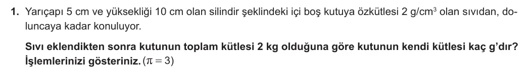 9. Sınıf Fizik 2023-2024 1. Dönem 2. Yazılı 1. Bölüm 1. Soru görseli