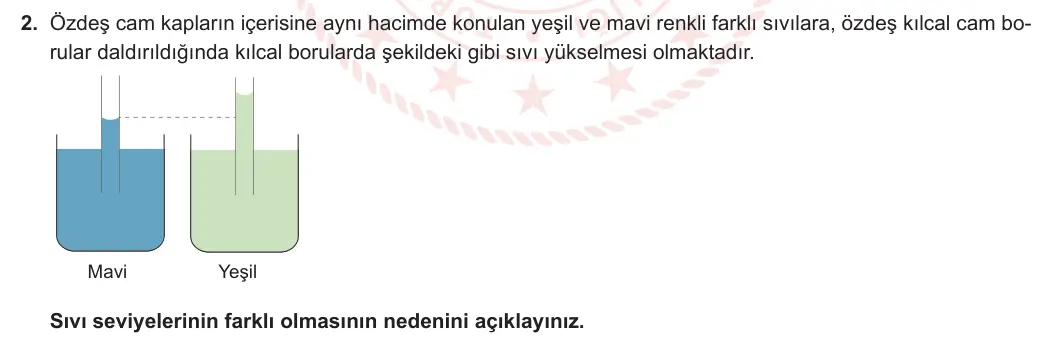 9. Sınıf Fizik 2023-2024 1. Dönem 2. Yazılı 1. Bölüm 2. Soru görseli