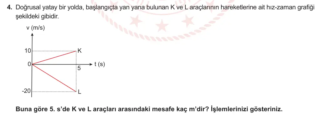 9. Sınıf Fizik 2023-2024 1. Dönem 2. Yazılı 1. Bölüm 4. Soru görseli