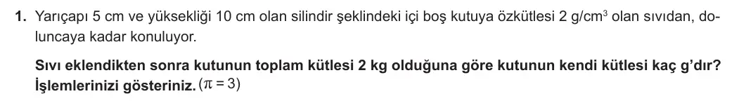 9. Sınıf Fizik 2023-2024 1. Dönem 2. Yazılı 3. Bölüm 1. Soru görseli
