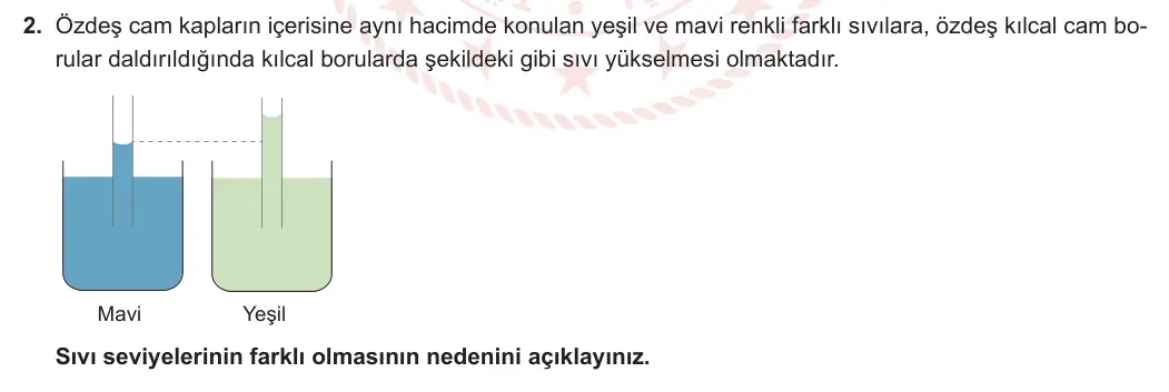 9. Sınıf Fizik 2023-2024 1. Dönem 2. Yazılı 3. Bölüm 2. Soru görseli