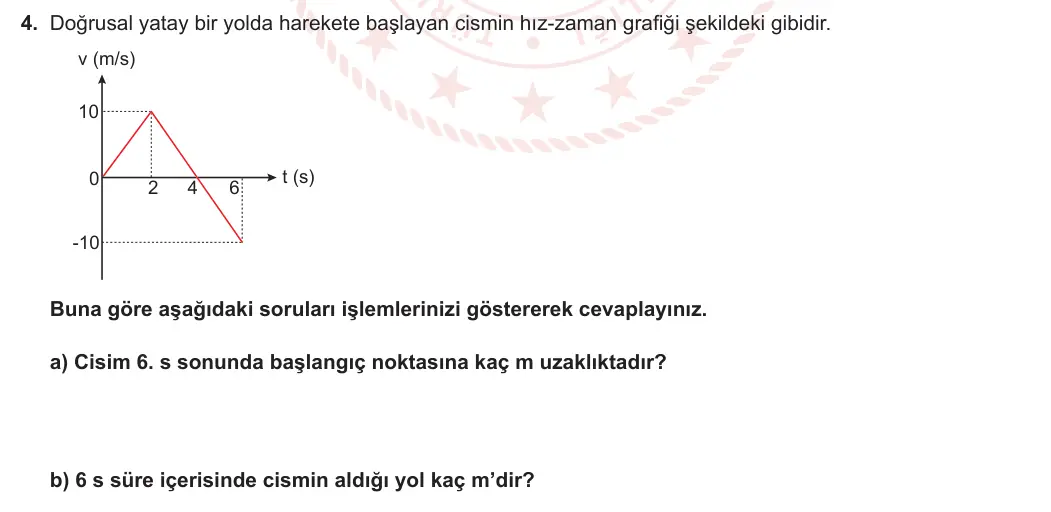 9. Sınıf Fizik 2023-2024 1. Dönem 2. Yazılı 3. Bölüm 4. Soru görseli