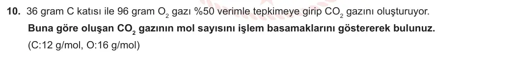 10. Sınıf Kimya 2023-2024 1. Dönem 2. Yazılı 1. Bölüm 10. Soru görseli