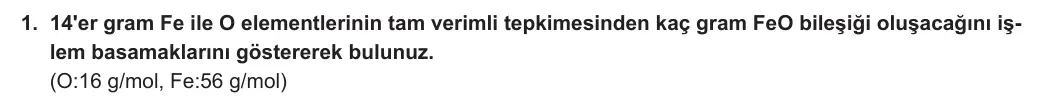 10. Sınıf Kimya 2023-2024 1. Dönem 2. Yazılı 1. Bölüm 1. Soru görseli