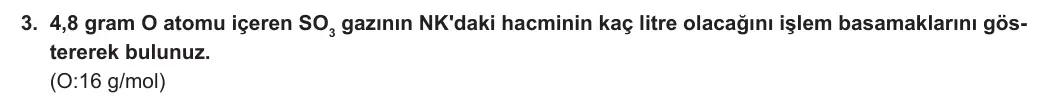 10. Sınıf Kimya 2023-2024 1. Dönem 2. Yazılı 1. Bölüm 3. Soru görseli