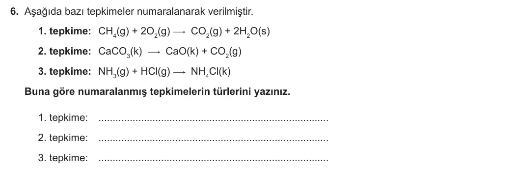 10. Sınıf Kimya 2023-2024 1. Dönem 2. Yazılı 1. Bölüm 6. Soru görseli