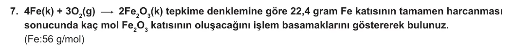 10. Sınıf Kimya 2023-2024 1. Dönem 2. Yazılı 1. Bölüm 7. Soru görseli