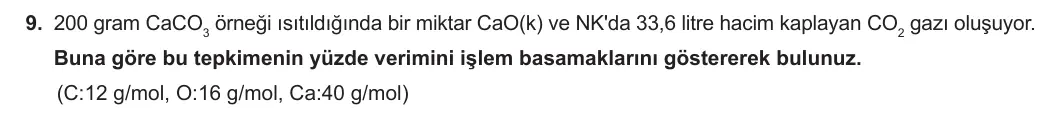 10. Sınıf Kimya 2023-2024 1. Dönem 2. Yazılı 1. Bölüm 9. Soru görseli