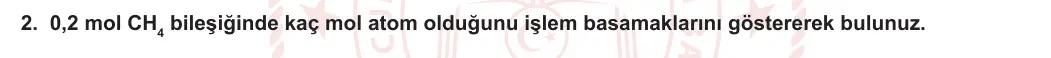 10. Sınıf Kimya 2023-2024 1. Dönem 2. Yazılı 2. Bölüm 2. Soru görseli