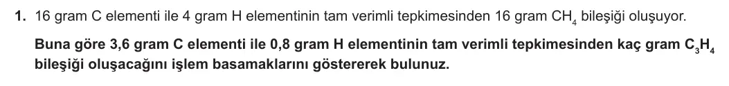 10. Sınıf Kimya 2023-2024 1. Dönem 2. Yazılı 3. Bölüm 1. Soru görseli