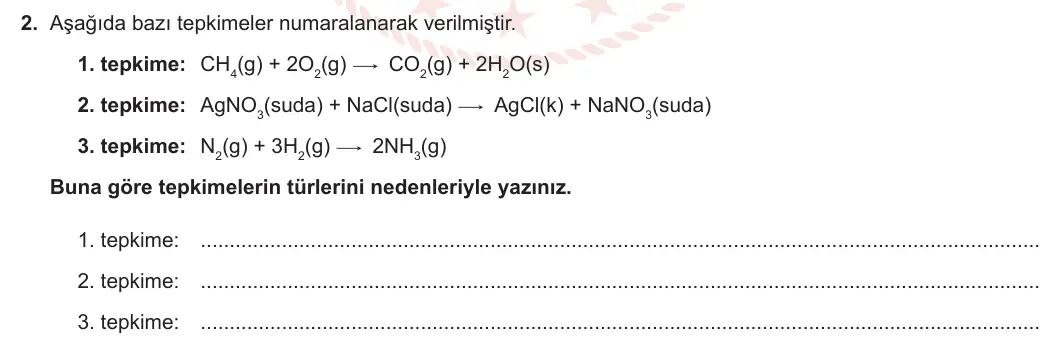 10. Sınıf Kimya 2023-2024 1. Dönem 2. Yazılı 3. Bölüm 2. Soru görseli