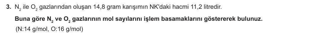 10. Sınıf Kimya 2023-2024 1. Dönem 2. Yazılı 3. Bölüm 3. Soru görseli