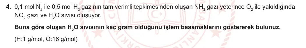 10. Sınıf Kimya 2023-2024 1. Dönem 2. Yazılı 3. Bölüm 4. Soru görseli