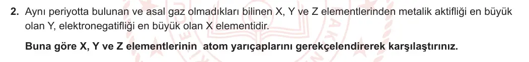 11. Sınıf Kimya 2023-2024 1. Dönem 2. Yazılı 1. Bölüm 2. Soru görseli