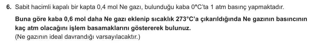 11. Sınıf Kimya 2023-2024 1. Dönem 2. Yazılı 1. Bölüm 6. Soru görseli