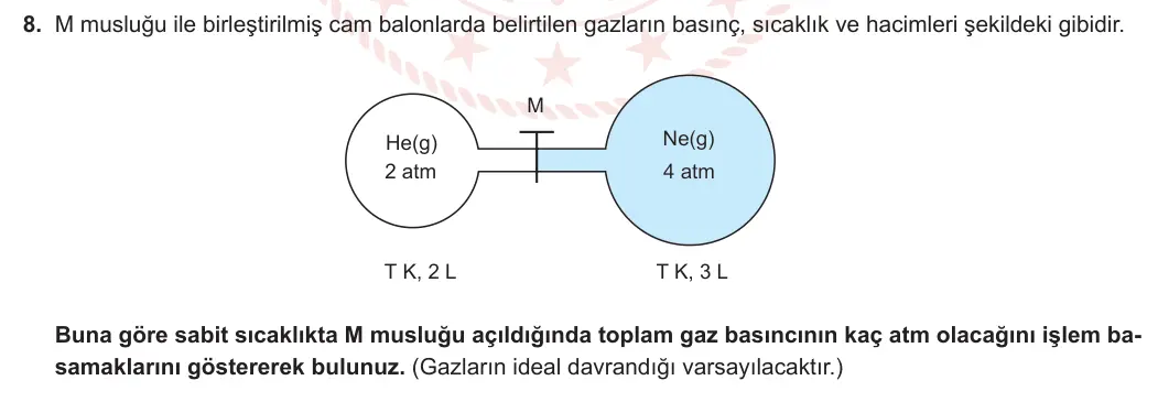 11. Sınıf Kimya 2023-2024 1. Dönem 2. Yazılı 1. Bölüm 8. Soru görseli