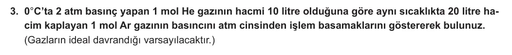 11. Sınıf Kimya 2023-2024 1. Dönem 2. Yazılı 2. Bölüm 3. Soru görseli