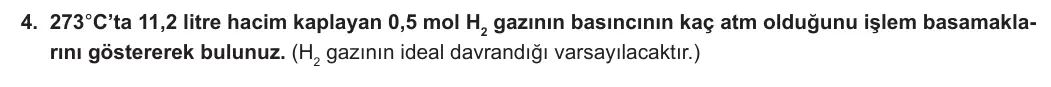 11. Sınıf Kimya 2023-2024 1. Dönem 2. Yazılı 2. Bölüm 4. Soru görseli