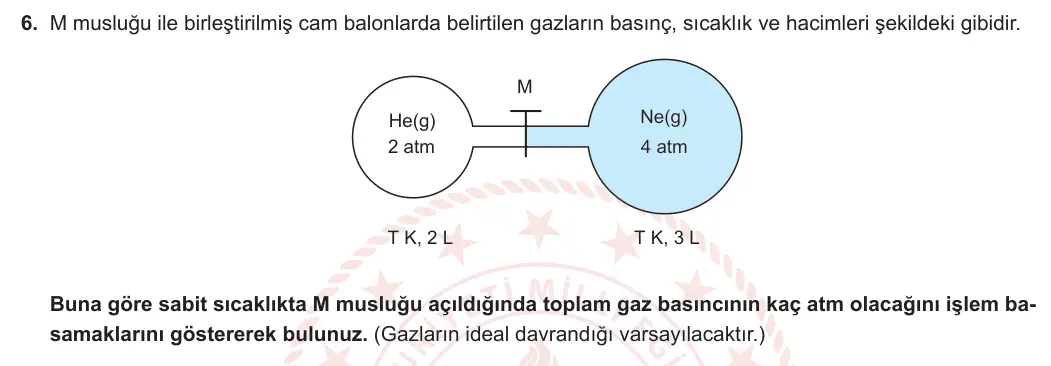 11. Sınıf Kimya 2023-2024 1. Dönem 2. Yazılı 2. Bölüm 6. Soru görseli