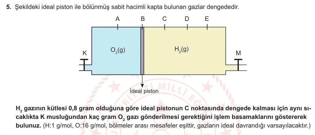 11. Sınıf Kimya 2023-2024 1. Dönem 2. Yazılı 3. Bölüm 5. Soru görseli
