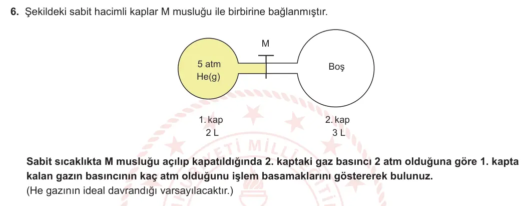 11. Sınıf Kimya 2023-2024 1. Dönem 2. Yazılı 3. Bölüm 6. Soru görseli
