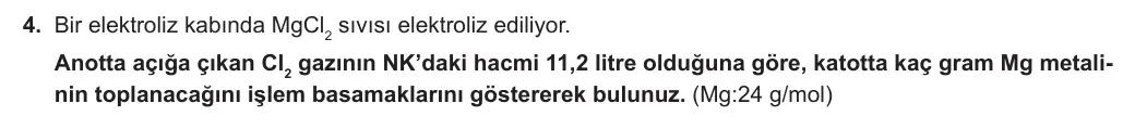 12. Sınıf Kimya 2023-2024 1. Dönem 2. Yazılı 1. Bölüm 4. Soru görseli
