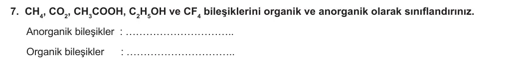 12. Sınıf Kimya 2023-2024 1. Dönem 2. Yazılı 1. Bölüm 7. Soru görseli