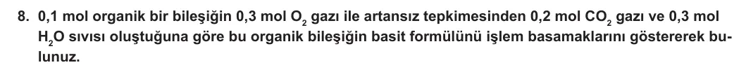 12. Sınıf Kimya 2023-2024 1. Dönem 2. Yazılı 1. Bölüm 8. Soru görseli