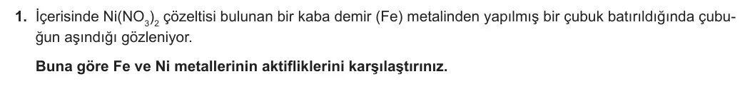 12. Sınıf Kimya 2023-2024 1. Dönem 2. Yazılı 2. Bölüm 1. Soru görseli