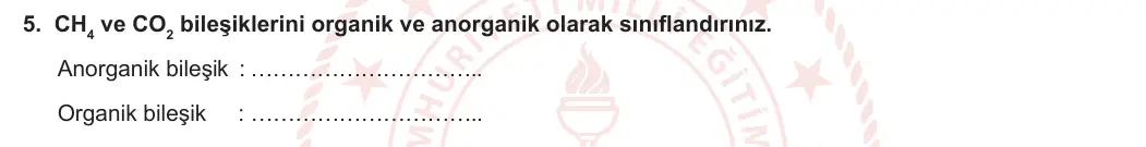 12. Sınıf Kimya 2023-2024 1. Dönem 2. Yazılı 2. Bölüm 5. Soru görseli