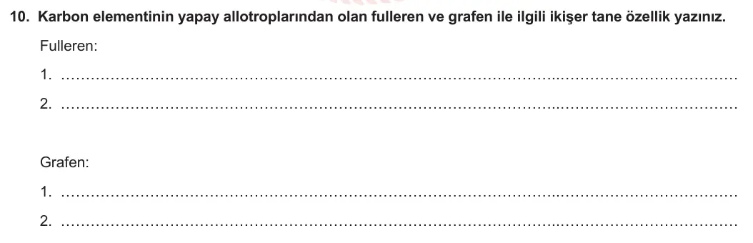 12. Sınıf Kimya 2023-2024 1. Dönem 2. Yazılı 3. Bölüm 10. Soru görseli