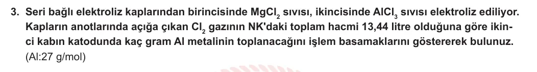 12. Sınıf Kimya 2023-2024 1. Dönem 2. Yazılı 3. Bölüm 3. Soru görseli