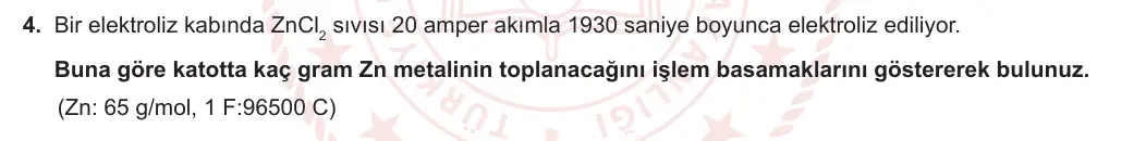 12. Sınıf Kimya 2023-2024 1. Dönem 2. Yazılı 3. Bölüm 4. Soru görseli
