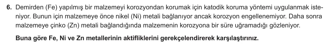 12. Sınıf Kimya 2023-2024 1. Dönem 2. Yazılı 3. Bölüm 6. Soru görseli
