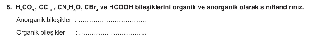 12. Sınıf Kimya 2023-2024 1. Dönem 2. Yazılı 3. Bölüm 8. Soru görseli