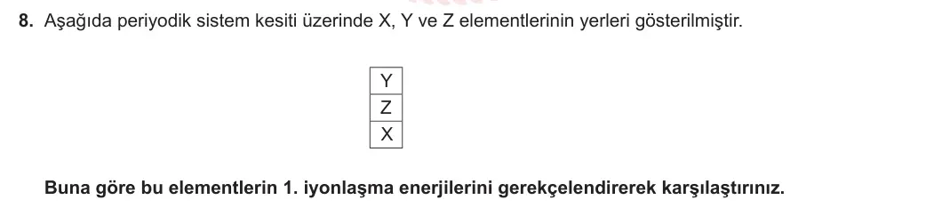 9. Sınıf Kimya 2023-2024 1. Dönem 2. Yazılı 1. Bölüm 8. Soru görseli