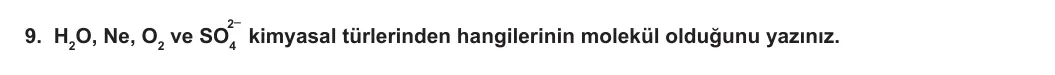 9. Sınıf Kimya 2023-2024 1. Dönem 2. Yazılı 1. Bölüm 9. Soru görseli